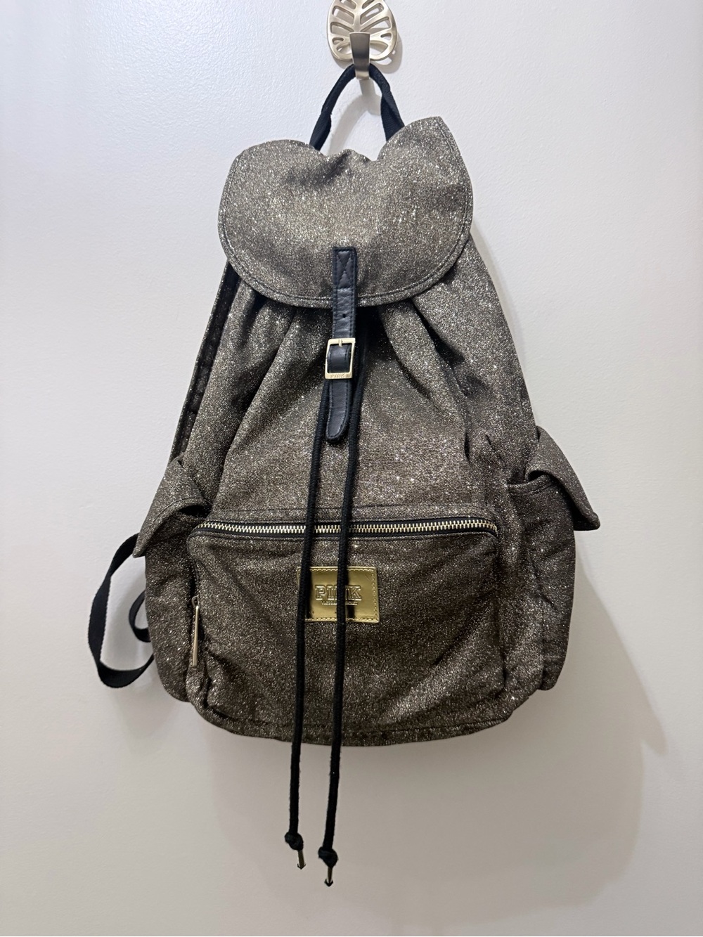 Y2K Victoria’s Secret PINK Gold Glitter Sprakles Book Bag Draw String Prep Girly